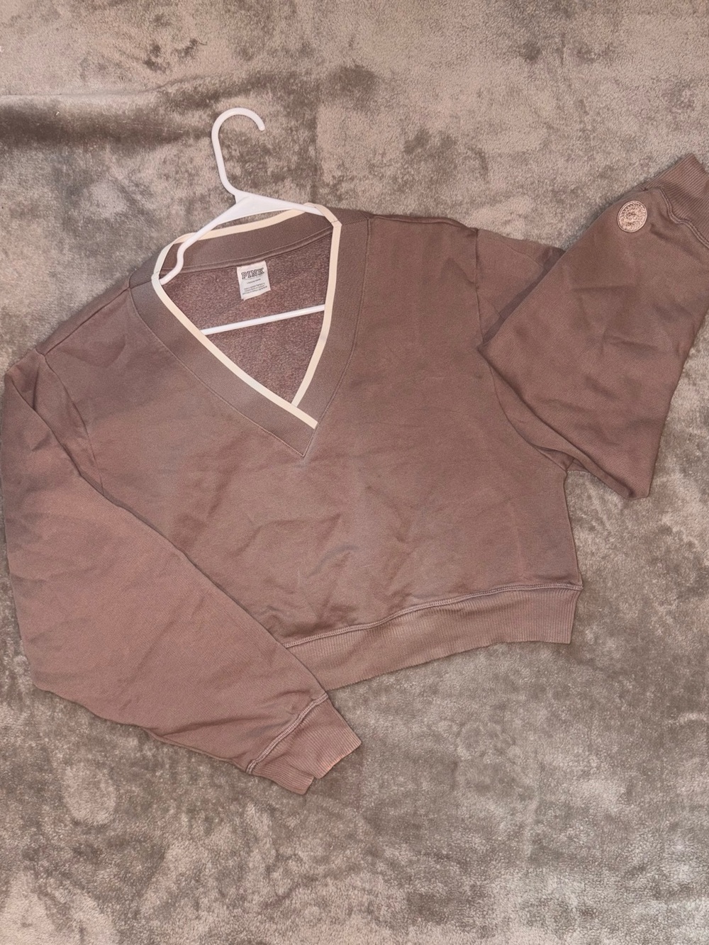 PINK Victoria's Secret Cropped V-Neck Sweater in Mauve Brown